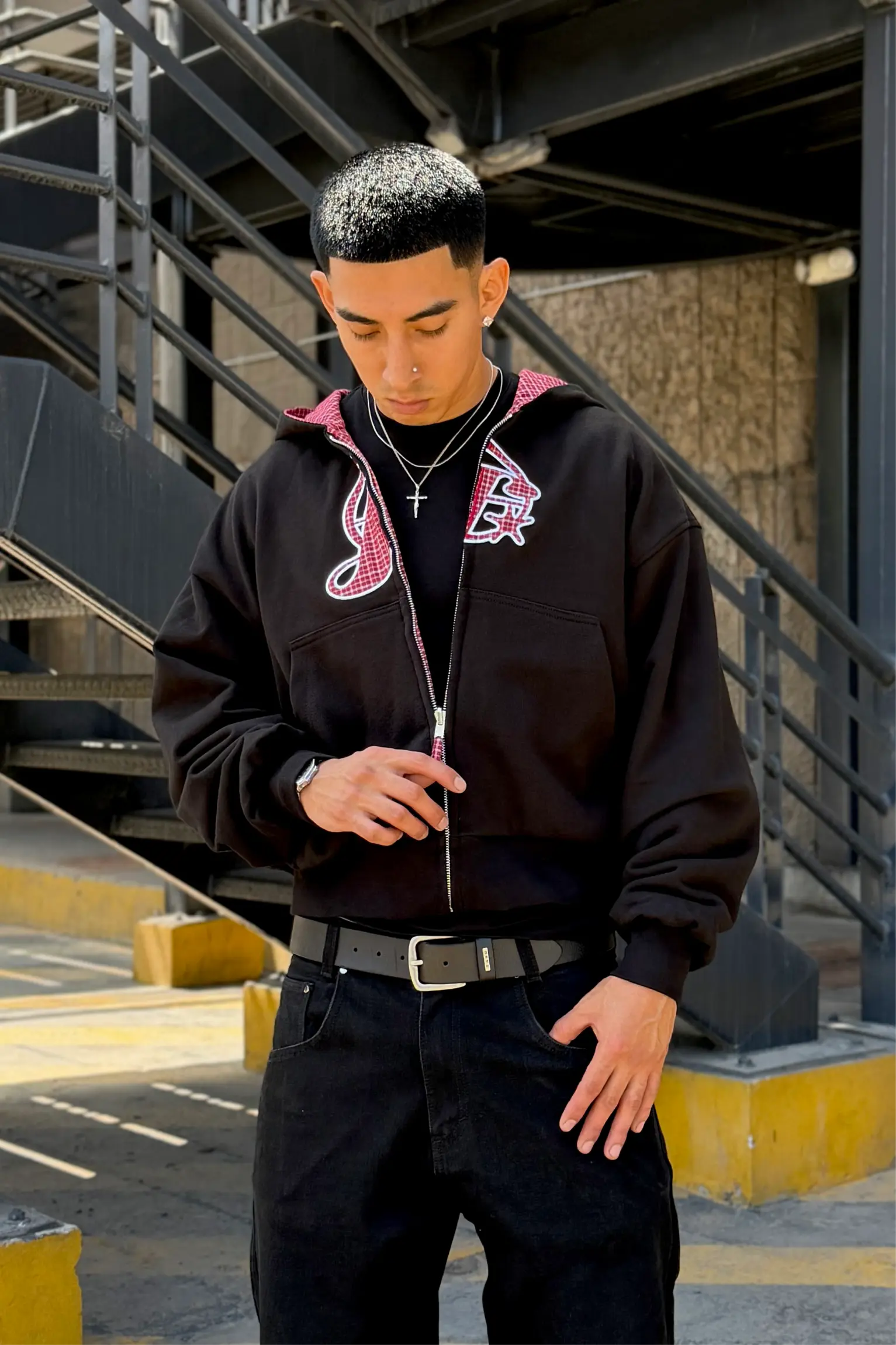 ZIP HOODIE RODEO RESTREVERSIBLE TARTAN CHERRY