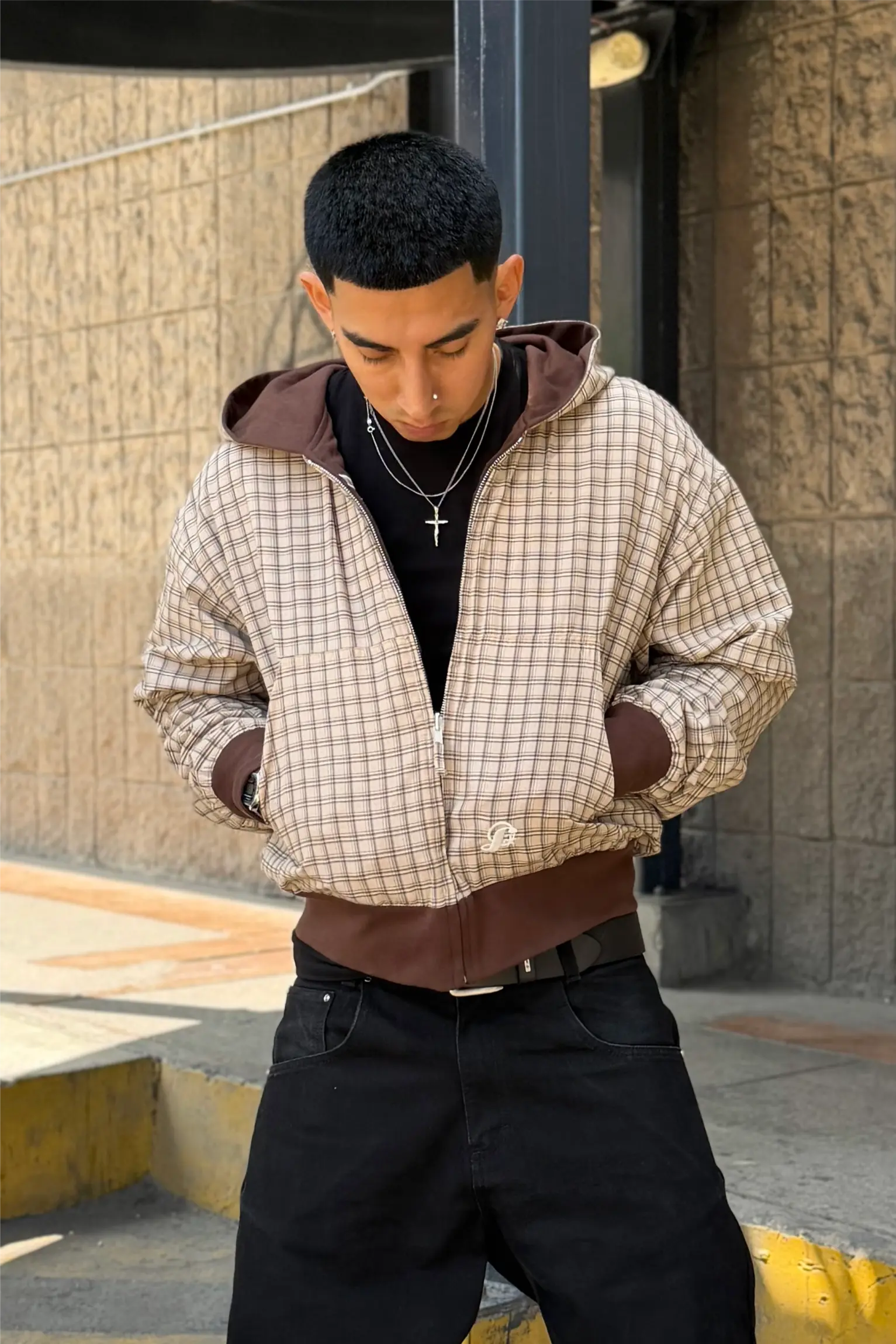 ZIP HOODIE RODEO RESTREVERSIBLE TARTAN CREAM